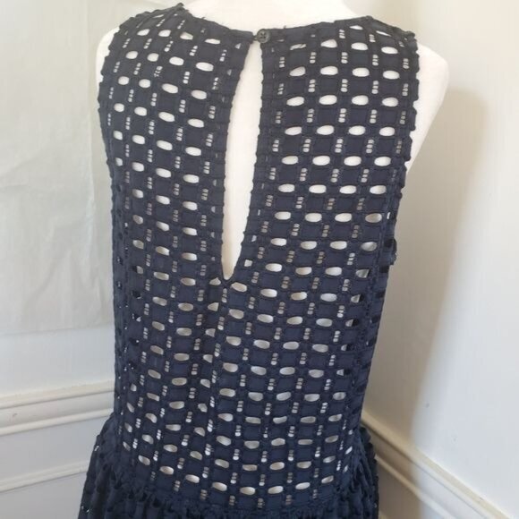 VERA MODA‎ Womens Dress SZ L Broderie Eyelet Drop Waist Navy Sheath Sleeveless - Picture 8 of 10